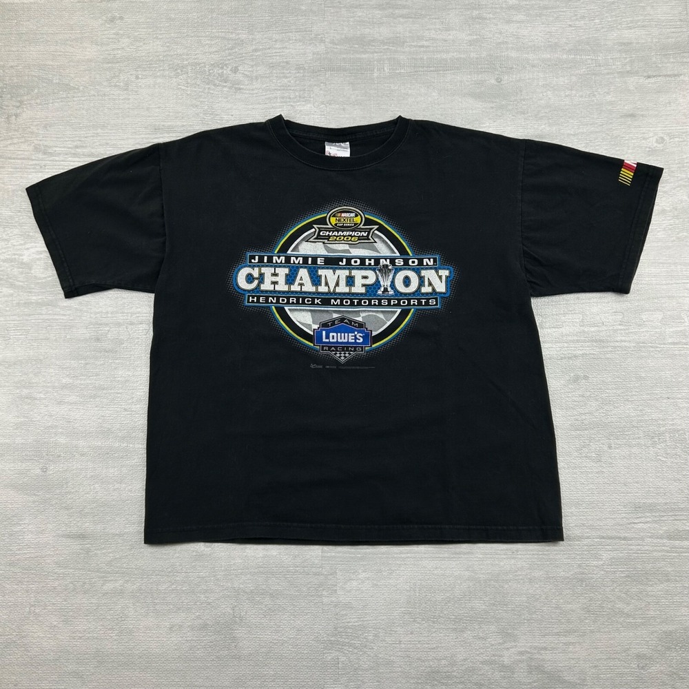 Vintage Jimmie Johnson Shirt Size Large Black 2006 Champion Nascar Lowe's Racing